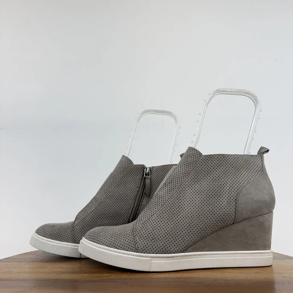 New Womens Linea‎ Paolo Felicia Gray Leather Hidden Wedges Sneaker Boots Size 10